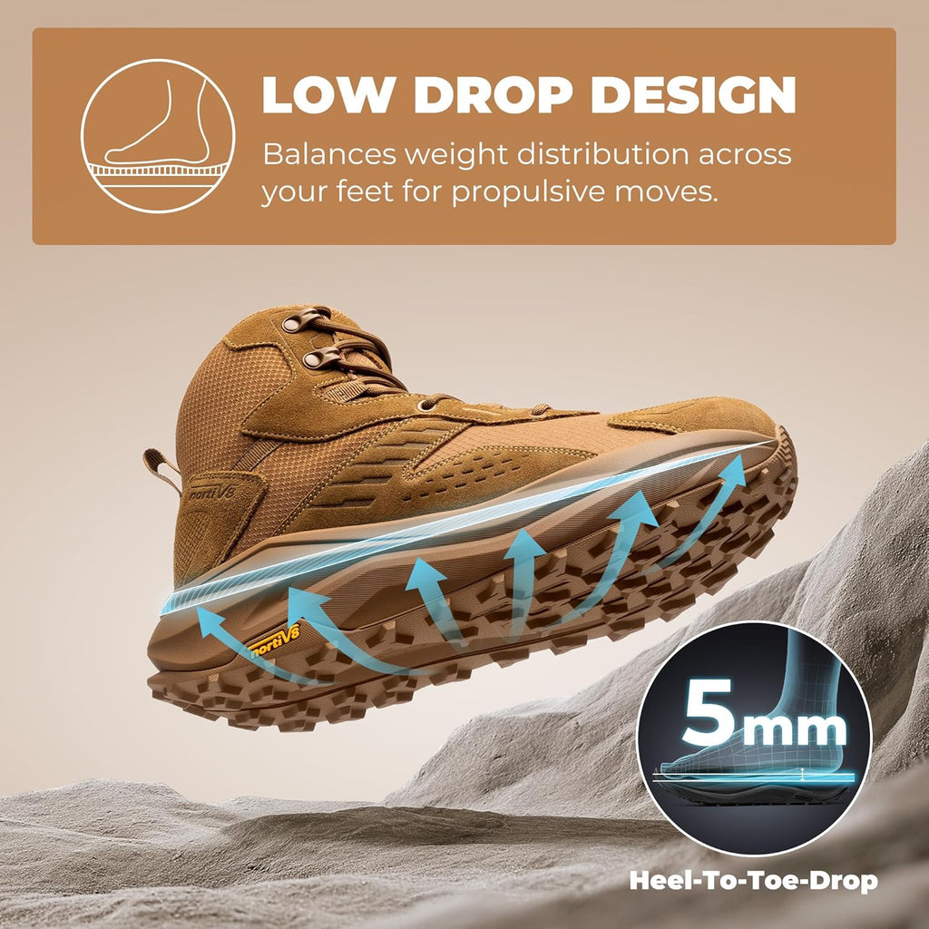 NORTIV 8 Men's Wide Toe Box Hiking Boots Low Drop Waterproof Outdoor Trekking Camping Shoes for Plantar Fasciitis Bunion Katahdin