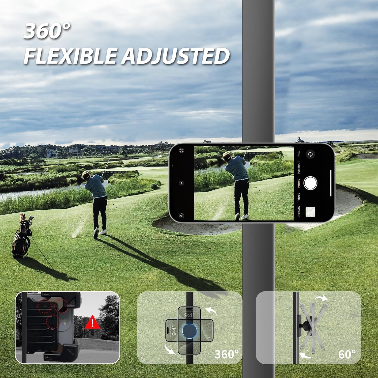 Magnetic Golf Cart Phone Holder Work with Magsafe iPhone 16-12 Series and All Phones, Fits Yamaha, EZGO, Club Car Golf Cart, Alloy Strong Magnetic Phone Mount for Gym, Kitchen, with Metal Ring