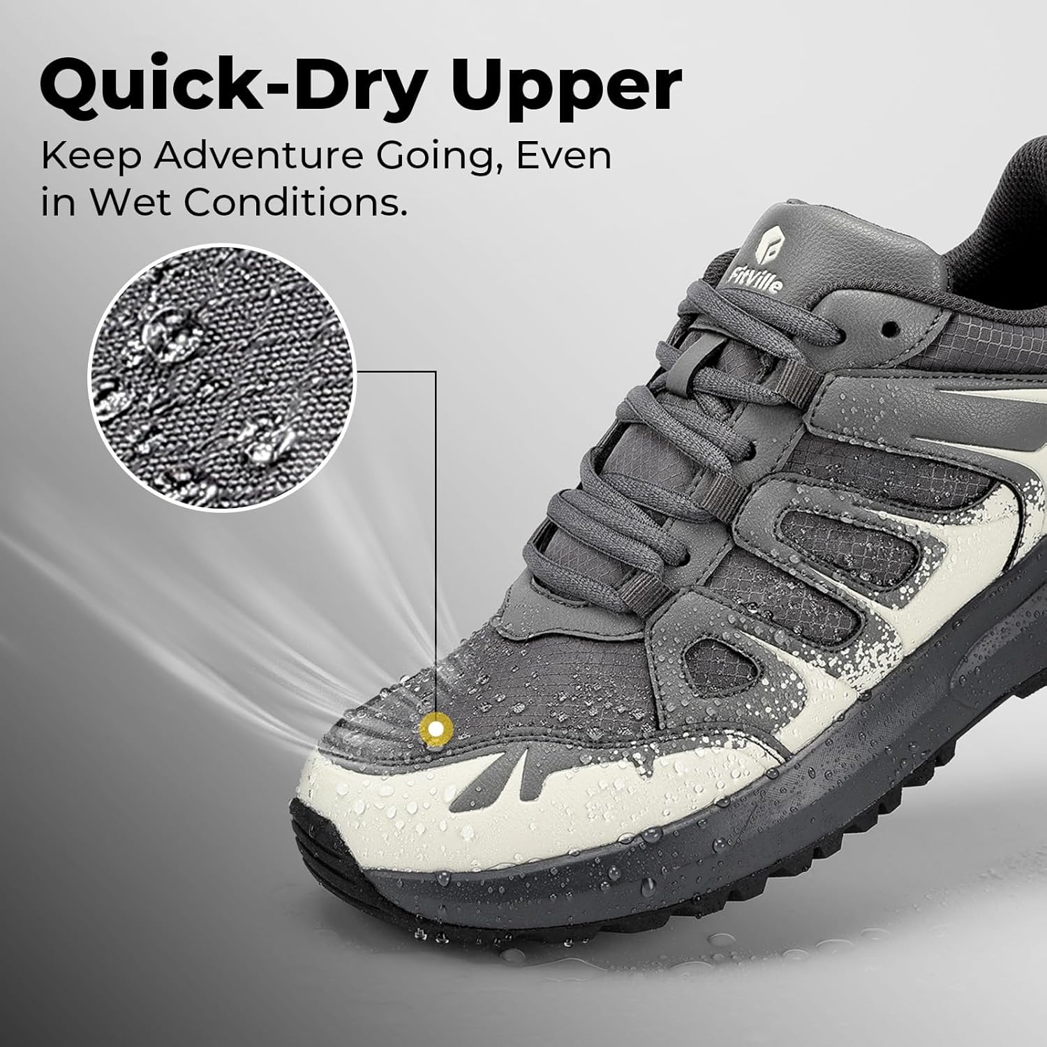 FitVille Men's Wide Hiking Shoes Water Repellent Trekking Trails Outdoor Sneakers Cushioned Lightweight Walking Running Shoes with Arch Support