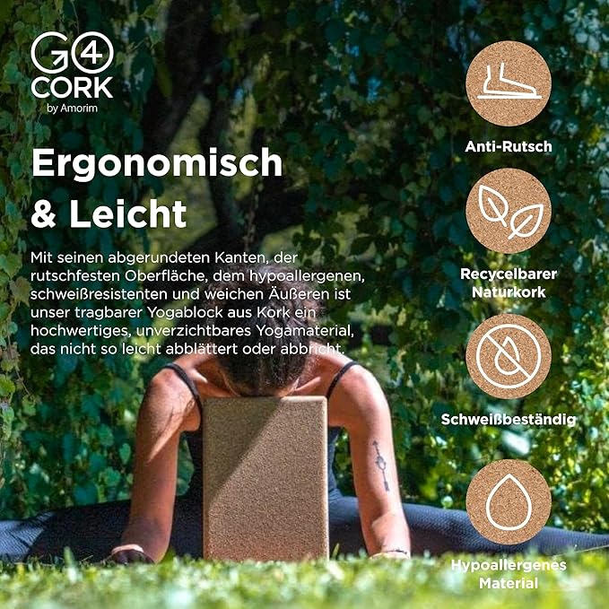 Go4Cork Cork Yoga Block for Yoga, Pilates & Meditation | Non-Slip, Hypoallergenic, Sustainable, Non-Toxic Yoga Block-FlexoryFit