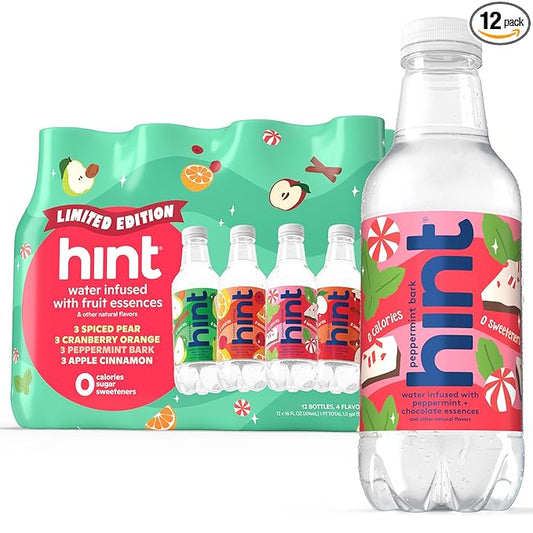 Hint Fruit-Infused Bottled Water, Winter Variety Pack - Sugar Free Flavored Water with Zero Calories, Naturally Flavored, and No Artificial Sweeteners - 16 Fl Oz (Pack of 12)-FlexoryFit