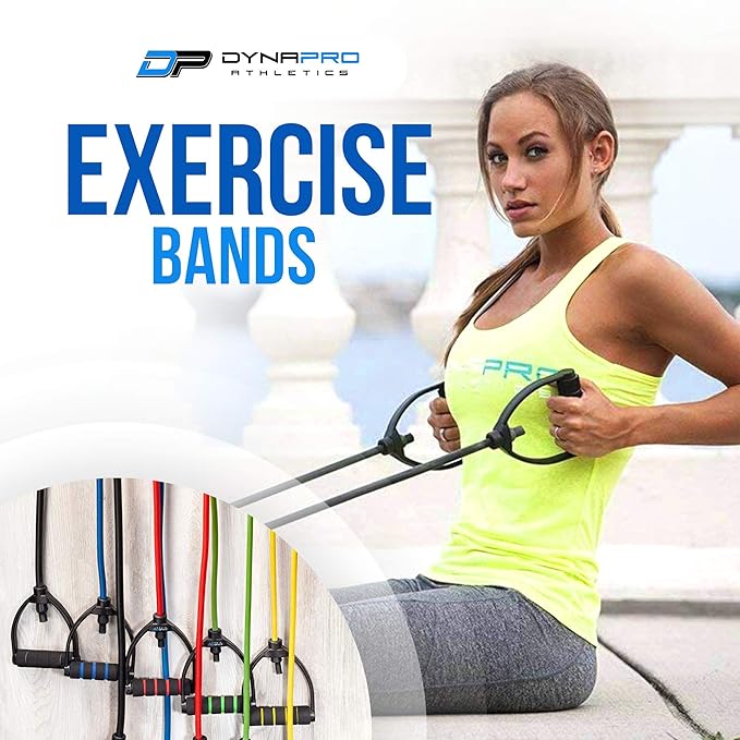 DYNAPRO Exercise Resistance Bands, Adjustable Length, Comfort Handles, Professional Quality, Anti-Snap. Great for Workouts, Physical Therapy, Yoga-FlexoryFit