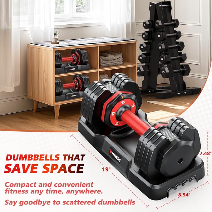 Adjustable Dumbbells Set of 2, 1 Hand Adjustable Weights Dumbbells Set, 5 in 1/10 in 1 Free Dumbbell with Anti-Slip Texture Handle, 25/55/80lb Pair Weight Set For Home Gym Suit both Men and Women-FlexoryFit