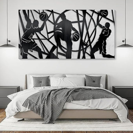 Large Sports Wall Art, Black and White Wall Art Basketball Poster Canvas Print Modern Pictures Paintings Ready to Hang Boys Teen Room Bedroom Home Office Gym Decor 29x58 IN-FlexoryFit