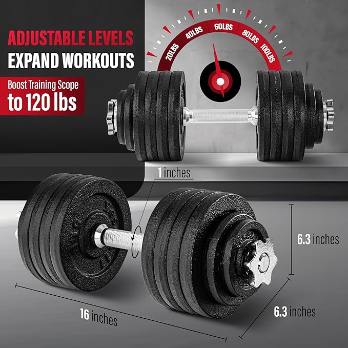 Yes4All Old School Adjustable Dumbbell Set with Weight Plates, Star Lock Collars/Connector, 40lbs to 200lbs Adjustable Weight Plates Set-FlexoryFit