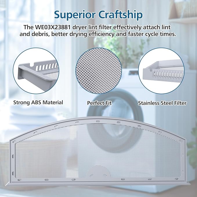 2 Pack WE03X23881 Dryer Lint Filter Screen Replacement for GE & Hotpoint Dryer, Stainless Steel Screen Filter with Cleaner Brush, Replaces AP6031713, WE03X23881, 4476390, PS11763056, EAP11763056