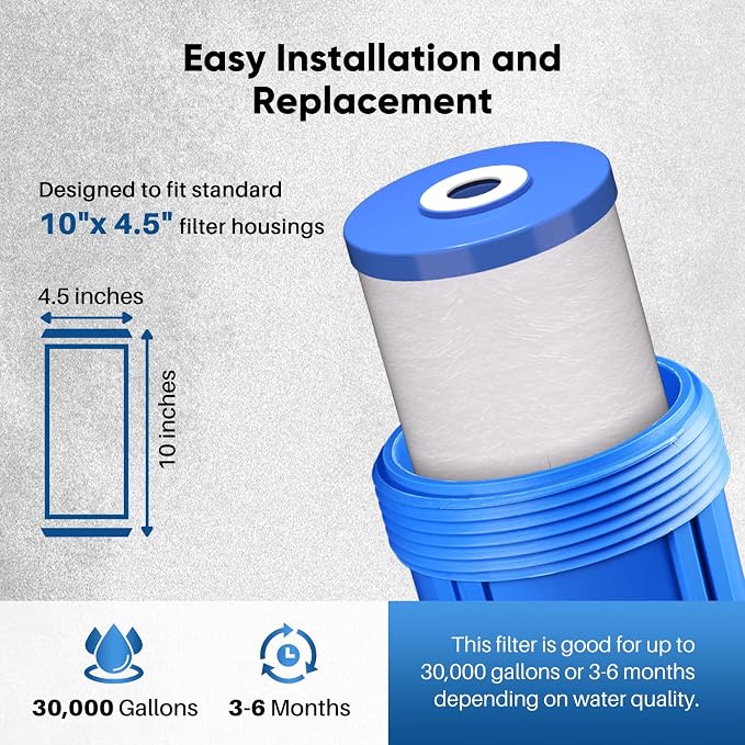 PUREPLUS 5 Micron 10" x 4.5" Whole House FXHTC Sediment and Carbon Water Filter - Image 8