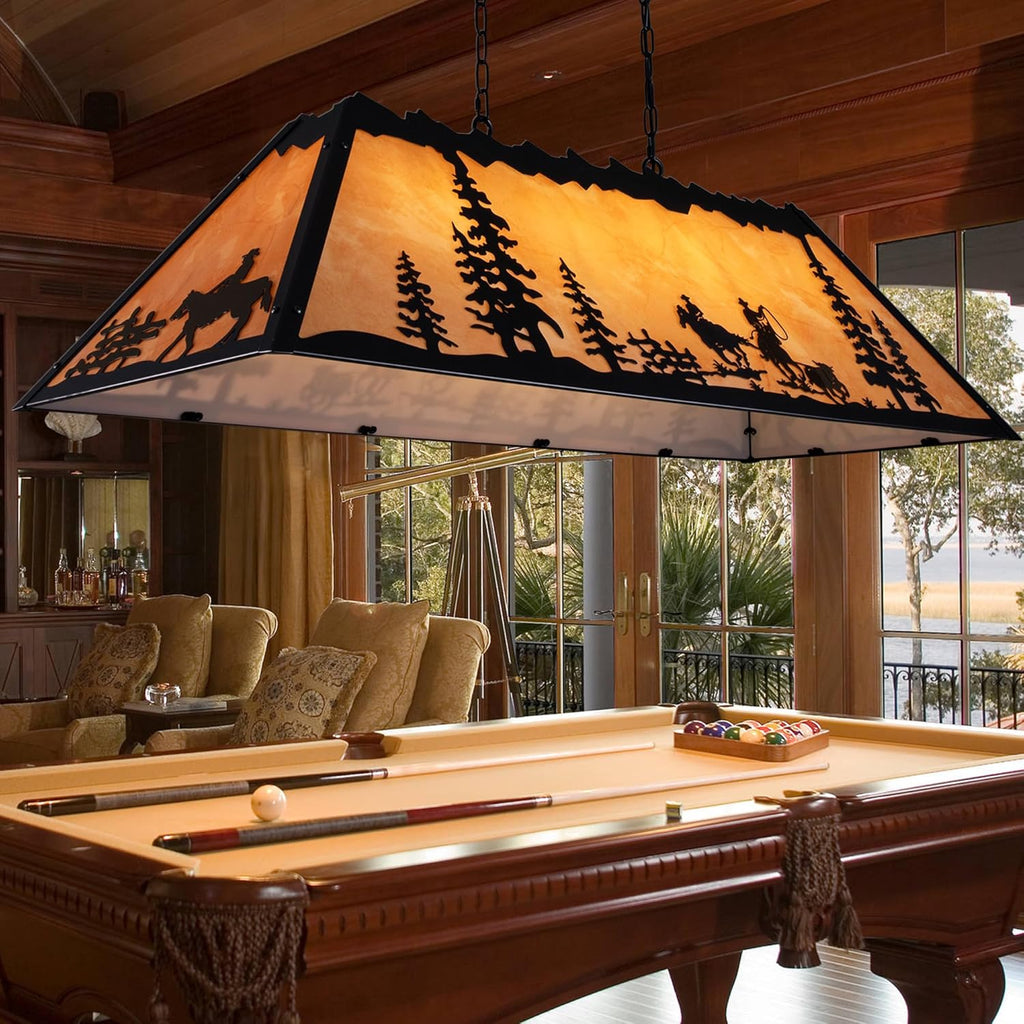 TOCHIC Tiffany Pool Table Light, 4 Lights billiard & pool table lights for 7' 8' Table, Farmhouse Chandelier for Dining Room, Western Cowboy Pool table Light Fixture for Game Room, Kitchen Island, 48”