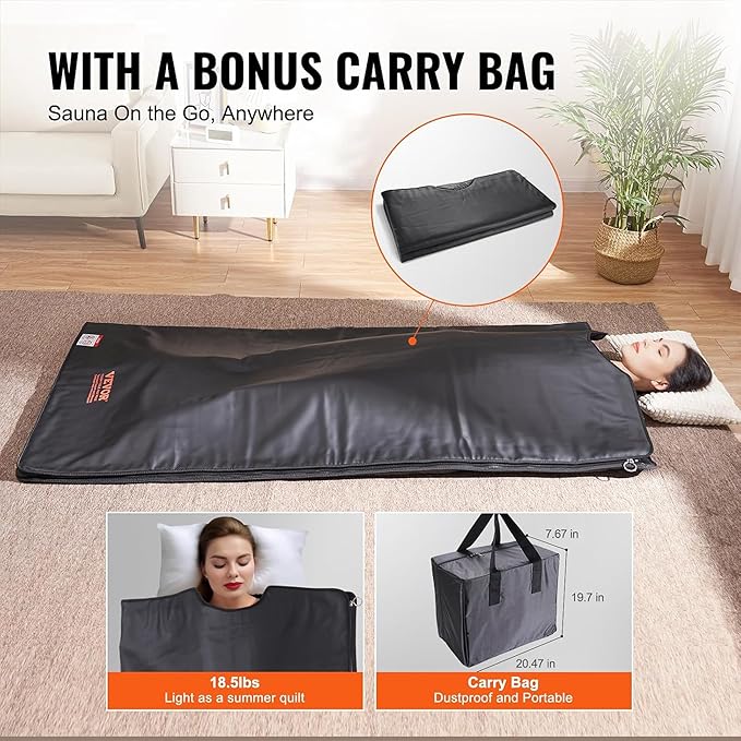 VEVOR Far Infrared Carbon Heating Sauna Blanket for Detoxification and Home Relaxation, Portable with 1-6 Level Adjustable Temperature Range (95-185℉) and 1-60 Minutes Timer