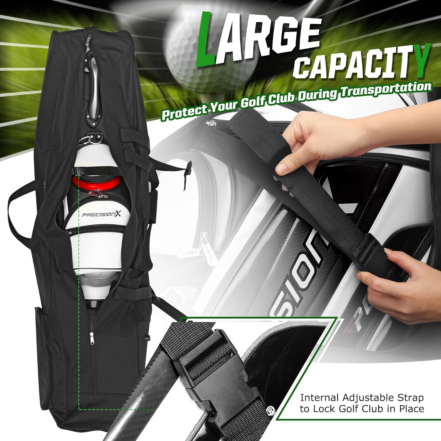 Golf Travel Bags for Airlines with Adjustable Support Rod and Detachable Shoulder Straps, Soft Foldable Golf Club Travel Covers, 900D Heavy Duty Oxford