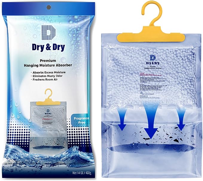 Dry & Dry 40 Pack [Net 14 Oz/Pack] Premium Hanging Moisture Absorbers to Control Excess Moisture for Basements, Closets, Bathrooms, Laundry Rooms. - Ultra Strong Moisture Absorbers