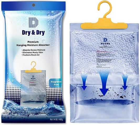 Dry & Dry 40 Pack [Net 14 Oz/Pack] Premium Hanging Moisture Absorbers to Control Excess Moisture for Basements, Closets, Bathrooms, Laundry Rooms. - Ultra Strong Moisture Absorbers