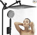 Shower Heads with Handheld Spray Combo 10" Matte Black High Pressure Rain Shower Head 11" Adjustable Extension Arm and 5 Settings Adjustable SUS 304 Handheld Showers, Shower Head Rainfall