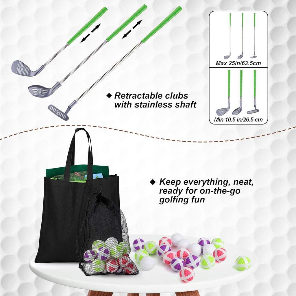 Liberry Kids Golf Set for 3 4 5 6 7 Years Old Boys Girls, Golf Chipping Game with Golf Mat, Sticky Balls, Storage Bag, Retractable Golf Clubs Indoor Outdoor Sports Toy Gift Toss Game(Grey)
