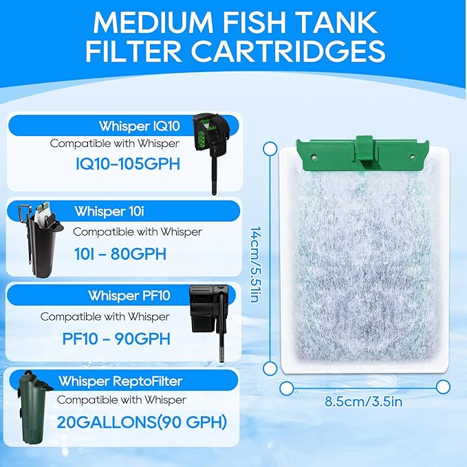 8PCS Medium Filter Cartridges Compatible with Tetra Whisper Bio-Bag Filter Cartridges Medium for Aquariums 10i IQ10 PF10, Fish Tank Filter Cartridges Power Filter Replacement for Tetra Filter