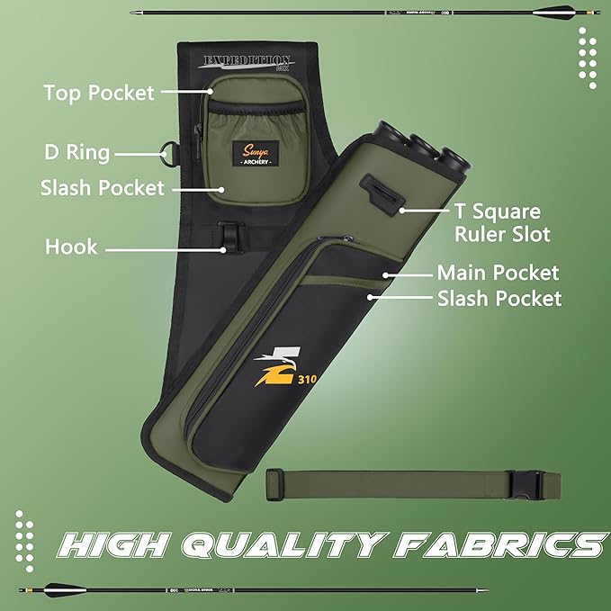 SUNYA Archery Hip Quiver for Arrows. Includes 3 Tubes Arrow Holder, Accessories Pockets and Waist Belt. Fit for Compound and Recurve Bow Practice.