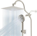 Hibbent 12'' All Metal Shower Head, High Pressure Rainfall Shower Head/Handheld Showerhead Combo/ 12'' Adjustable Curved Shower Extension Arm, 10-Spray, 71'' Adhesive Showerhead Holder, Brushed Nickel