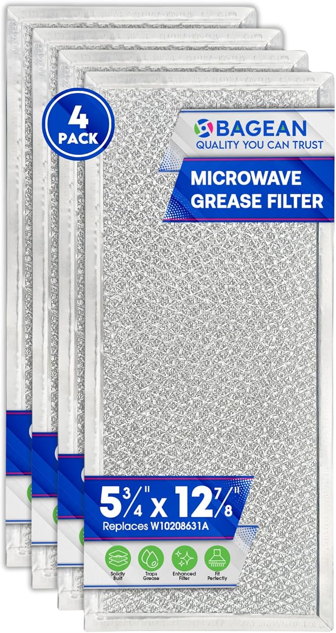Microwave Filter Replacement 5.78" x 12.91" Fits W10208631A Whirlpool Microwave Filter - Aluminum Mesh Screen Grease Filters - Freshens and Filters Kitchen Air in Over the Range Oven Vent Fan (4-Pack)