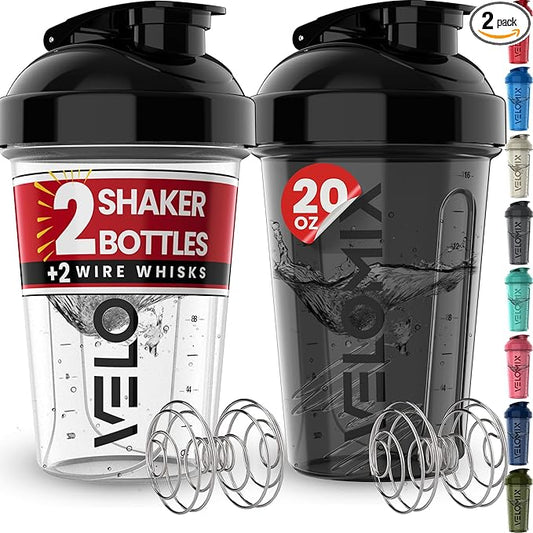 '-2 Pack- 20 oz Protein Shaker Bottles for Protein Mixes - 2x Wire Whisk | Leak Proof Shaker Cups for Protein Shakes and Pre Workout | Protein Shaker Bottle Pack-FlexoryFit