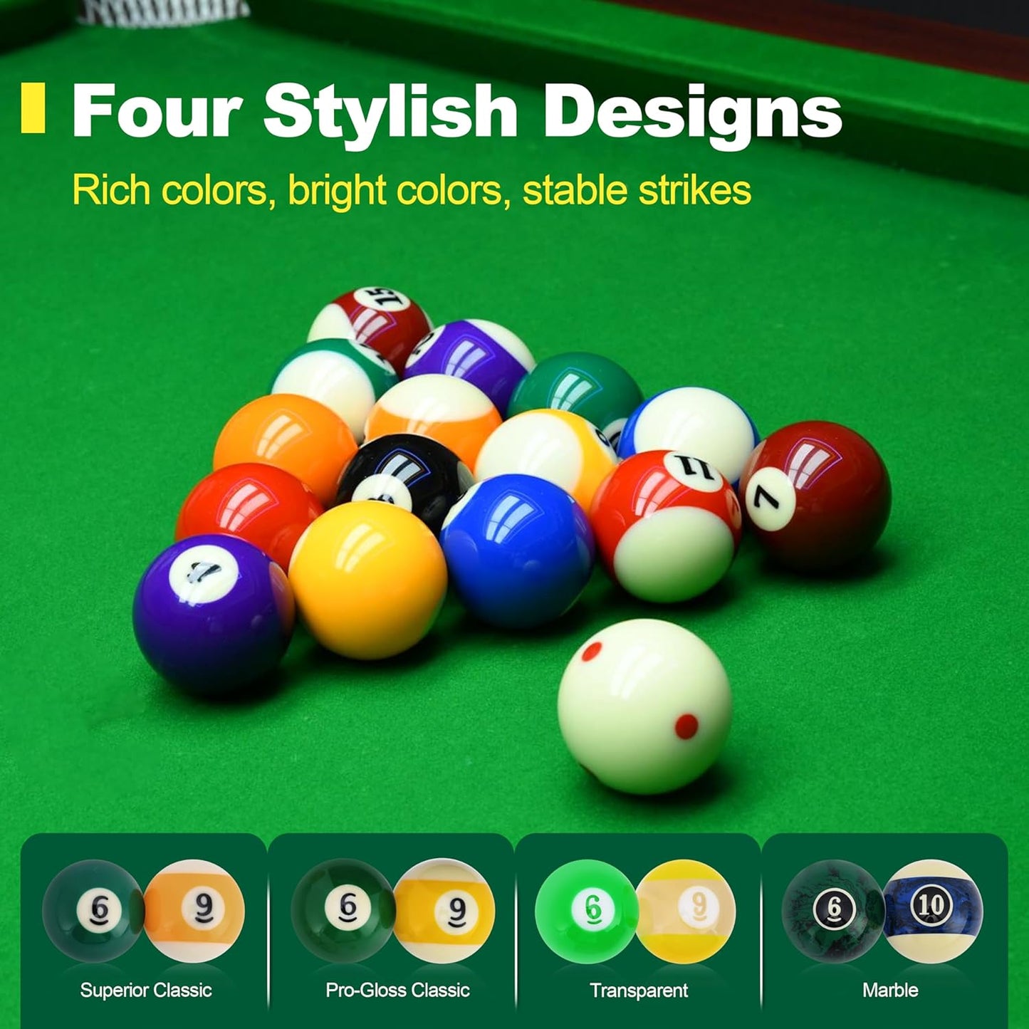 Pool Shark Authentic Billiard Balls Professional/Amateur Set High-End Pure Polyresin 2-1/4-inch Balls Complete 16pcs Set
