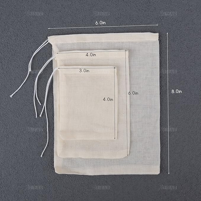 AUEAR, 30 Pack Reusable Drawstring Cotton Soup Bags Spice Bag Tea Filter Coffee Brew Herb Muslin Cheesecloth for Straining(3 Sizes)