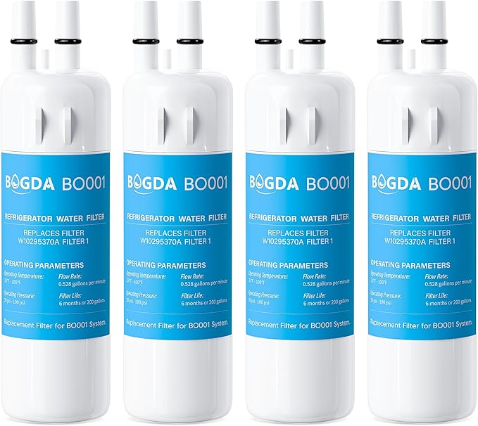 BOGDA W10295370A Water Filter Replacement Fit for EDR1RXD1, WHR1RXD1, Filter 1, W10295370, KAD1RXD1, P8RFWB2L, P8WB2L, P4RFWB, P5WB2L, 46-9081, 46-9930 Compatible with Whirl-pool Ken-more (4 Filters)