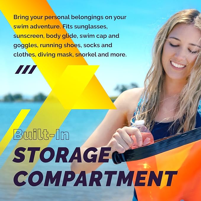 Sunlite Sports Swim Buoy Premium Quality, Highly Visible Waterproof Safety Marine Float Training for Open Water Swimming, for Swimmers, Triatheletes, Kayakers, Snorkelers, Throwable Flotation Device for Adults