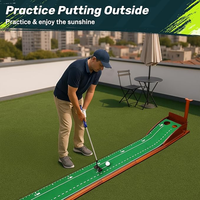 SAPLIZE Portable Putting Mat with Automatic Ball Return - Golf Practice Green with Mirror - Improve Accuracy Indoors or Outdoors