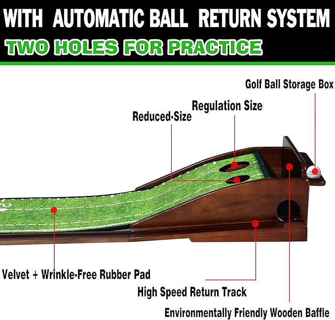Putting Green Indoor Mat Outdoor Golf Putting Mat with Automatic Ball Return - Ideal for Home, Office, and Outdoor Use