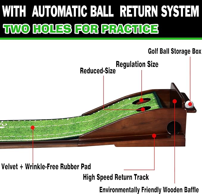 Putting Green Indoor Mat Outdoor Golf Putting Mat with Automatic Ball Return - Ideal for Home, Office, and Outdoor Use