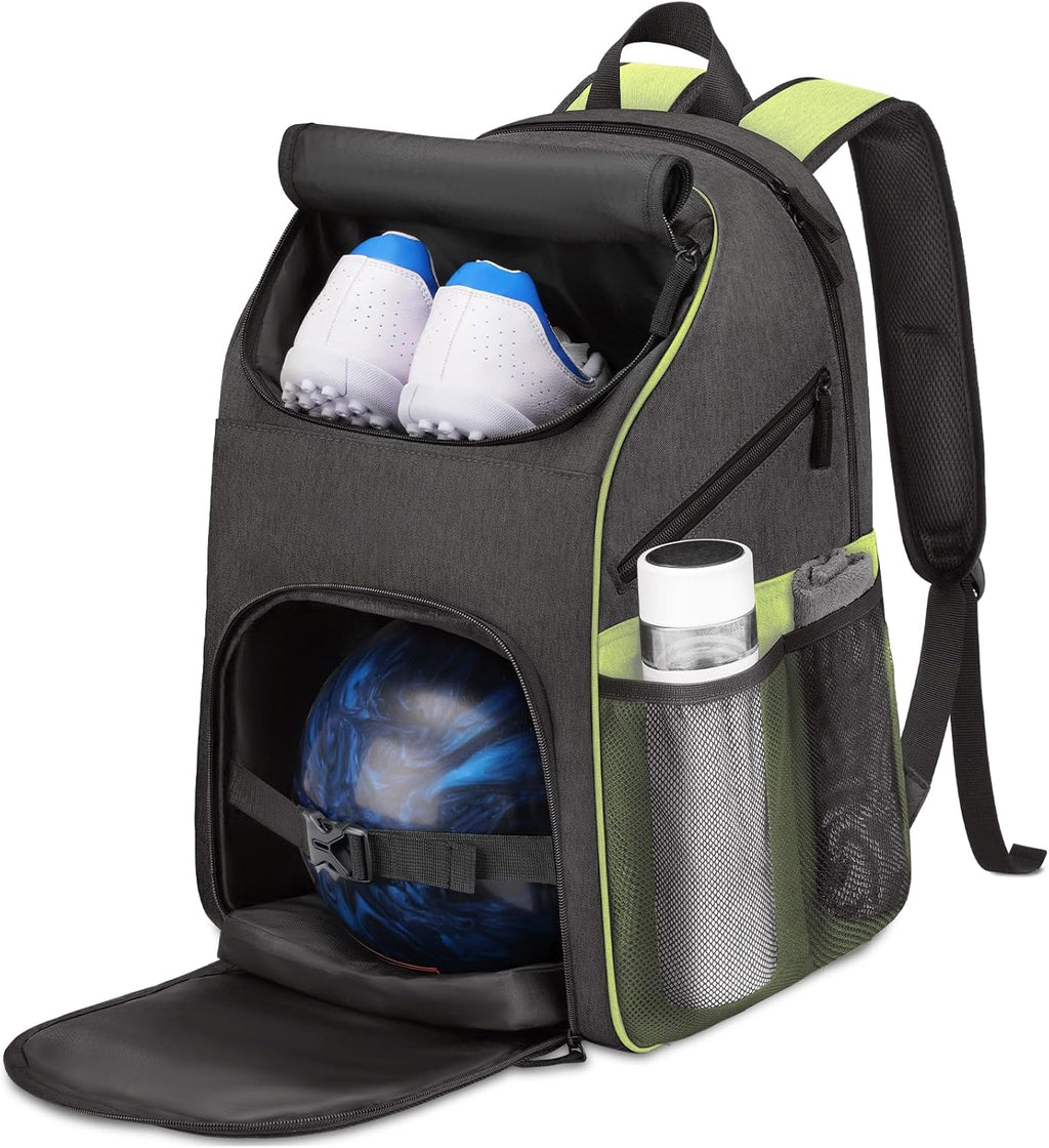 Bosynoy Bowling Backpack, Bowling Ball Bag Totes for Single Ball with Shoe Compartment & Foam Padded, Fits Shoes Up to US Mens Size 16, Grey