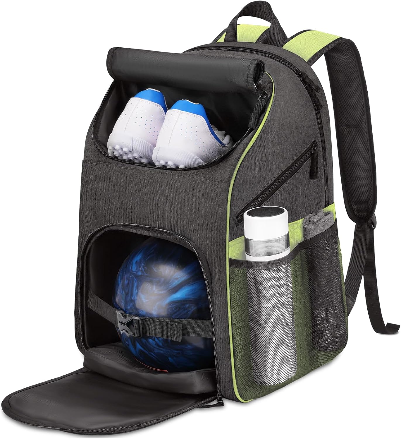Bosynoy Bowling Backpack, Bowling Ball Bag Totes for Single Ball with Shoe Compartment & Foam Padded, Fits Shoes Up to US Mens Size 16, Grey