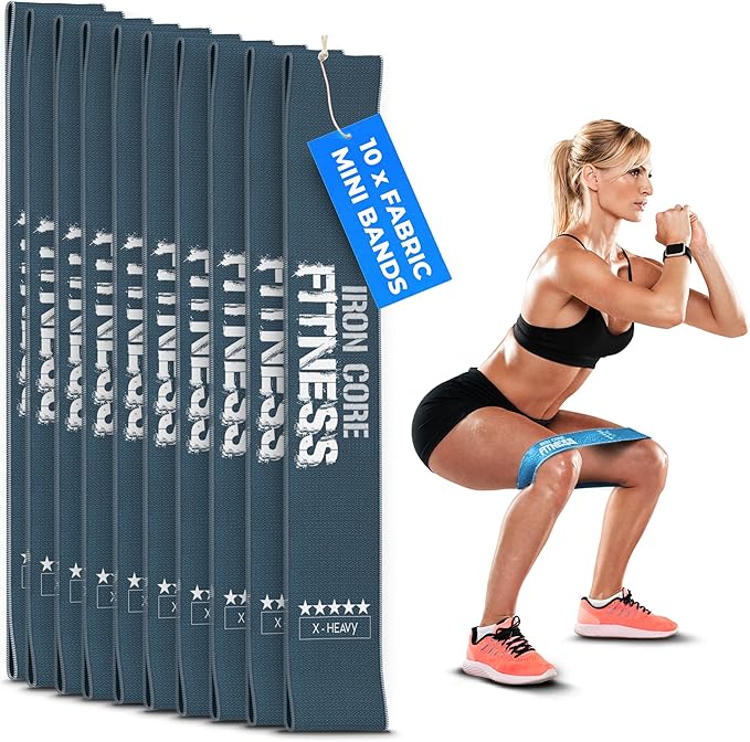Fabric Mini Resistance Bands Sets for Trainers, Bootcamp, Gym for Men and Women in Fun Colors - Ebook, Videos and Workout Chart Included by Iron Core Fitness-FlexoryFit