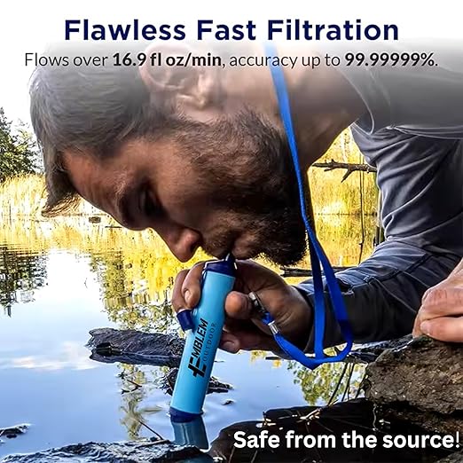 Portable Water Filter for Emergencies, Hiking, Camping, Travel, and Disaster Preparation (1 Pack)