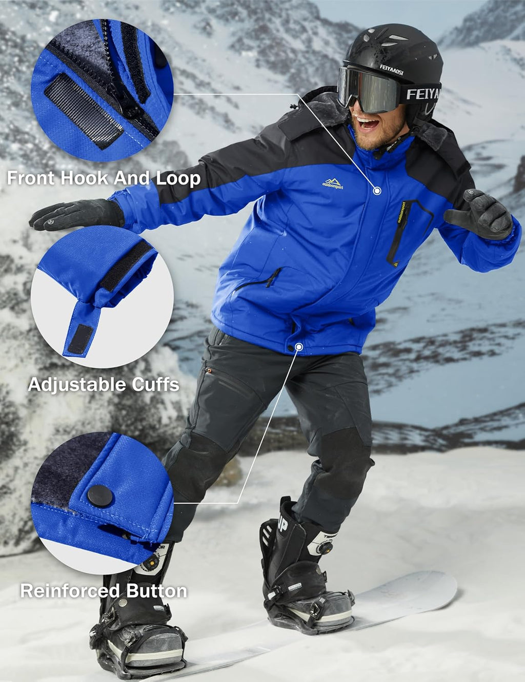 MAGCOMSEN Men's Winter Coats Water Resistant Ski Snow Jacket Warm Fleece Jacket Parka Raincoats With Multi-Pockets