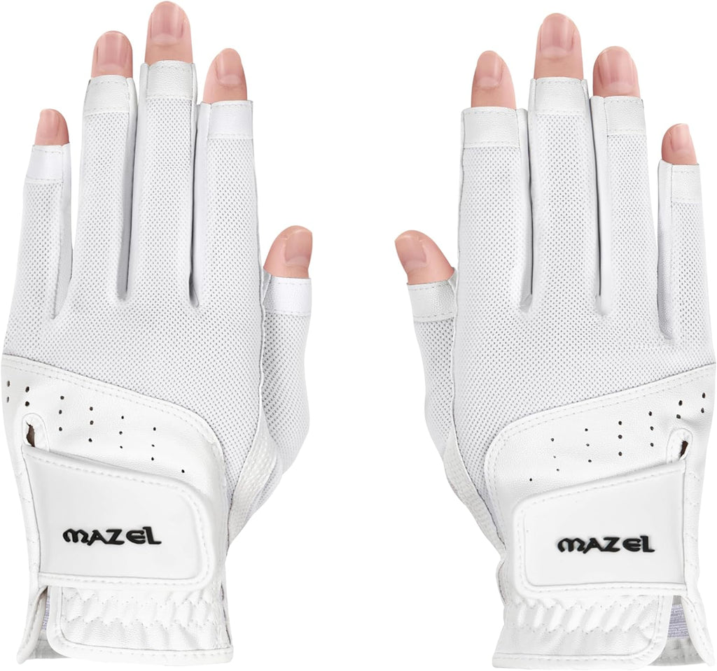MAZEL Women's Fingerless Golf Gloves One Pair Open-Finger Design,Breathable Hot Wet Weather Sweat-Absorbing,Fit Size S M L XL