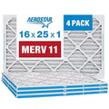 Aerostar 16x25x1 MERV 11 - 4 Count - Pleated HVAC, Furnace & Air Conditioner Filters - Removes Dust, Cold & Flu Germs, Lint, Mold, Pet Dander, Allergy-Causing Pollen, Smog & Smoke