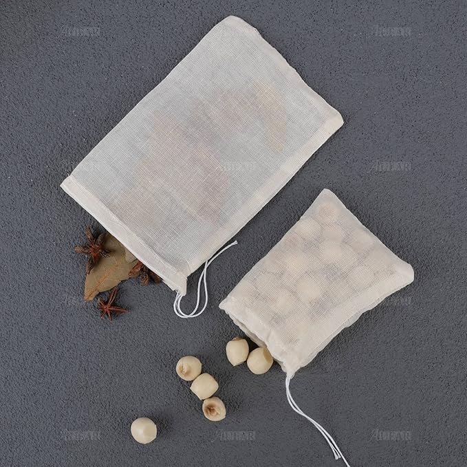 AUEAR, 30 Pack Reusable Drawstring Cotton Soup Bags Spice Bag Tea Filter Coffee Brew Herb Muslin Cheesecloth for Straining(3 Sizes)
