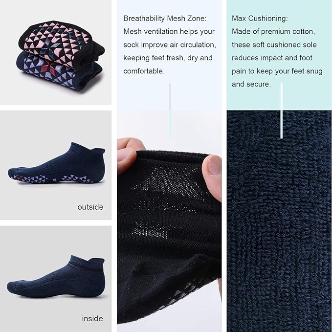 Hylaea Unisex Non Slip Socks with Grip for Yoga, Hospital, Pilates, Barre | Ankle, Cushioned-FlexoryFit