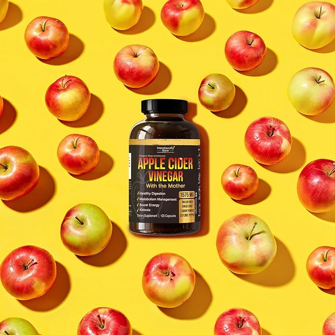 Intentionally Bare Apple Cider Vinegar with Mother Capsules - ACV Capsules with Ginger, Lemon, Cayenne and Inulin - Keto Friendly and Gluten Free for Energy, Immunity and Gut Health - 120 Capsules-FlexoryFit