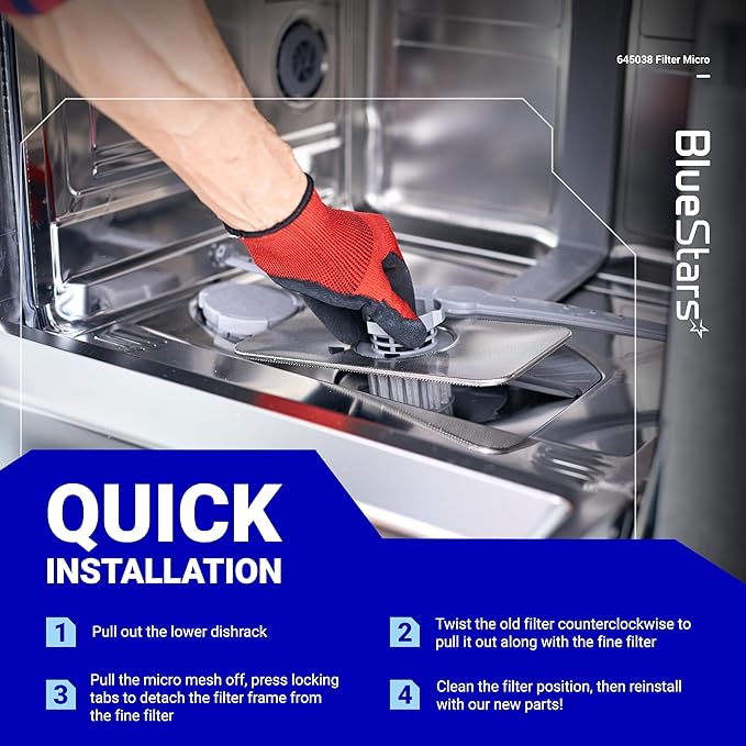 BlueStars 645038 Dishwasher Drain Mesh Micro Filter - Compatible with Bosch Thermador Kenmore Dishwashers - Replaces 00651097 1560725 AH3479708 AP4339631 PS8730270 - Filter Basket for Circulation Pump