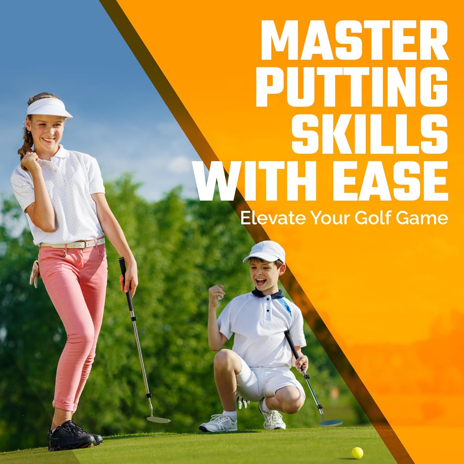 Kids Putter Set with Extendable Shaft – Adjustable Mini Golf Putter for Junior Golfers – Left & Right-Handed Training Club – Includes 3 Balls – Silver, 17"-35"