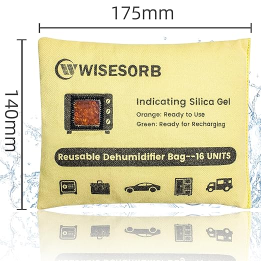 Rechargeable Gun Safe Dehumidifier, 6 Packs 16U Indicating Desiccant Packs with Transparent Window for Storage Reusable Silica Gel Packets Moisture Absorbers Safe Dehumidifier