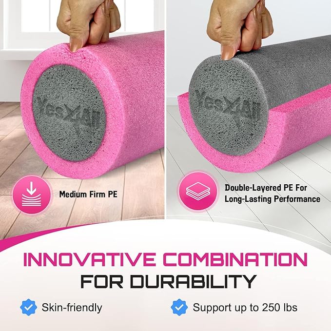Yes4All High-Density EPP Round Back Roller Foam, Exercise Foam Roller for Yoga, Pilates & Stretching - 12, 18, 24, 36 inch-FlexoryFit