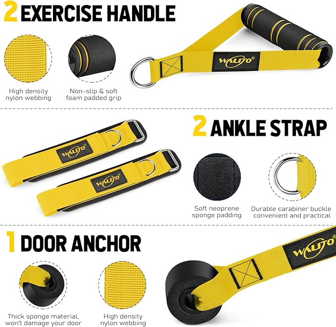 WALITO Resistance Bands Set - Exercise Bands with Handles, Door Anchor, Legs Ankle Straps, for Heavy Resistance Training, Physical Therapy, Muscle Training, Yoga, Home Workouts-FlexoryFit