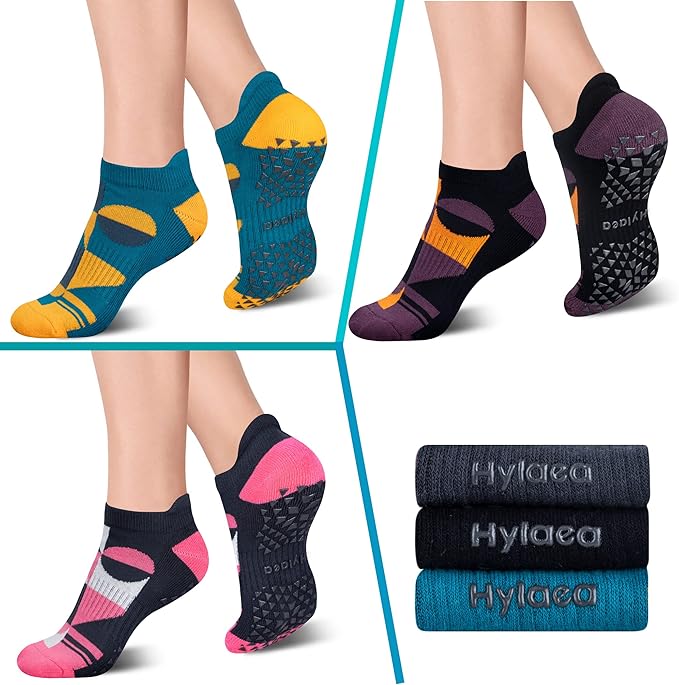 Hylaea Unisex Non Slip Socks with Grip for Yoga, Hospital, Pilates, Barre | Ankle, Cushioned-FlexoryFit