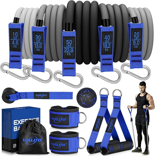 WALITO Resistance Bands Set - Exercise Bands with Handles, Door Anchor, Legs Ankle Straps, for Heavy Resistance Training, Physical Therapy, Muscle Training, Yoga, Home Workouts-FlexoryFit