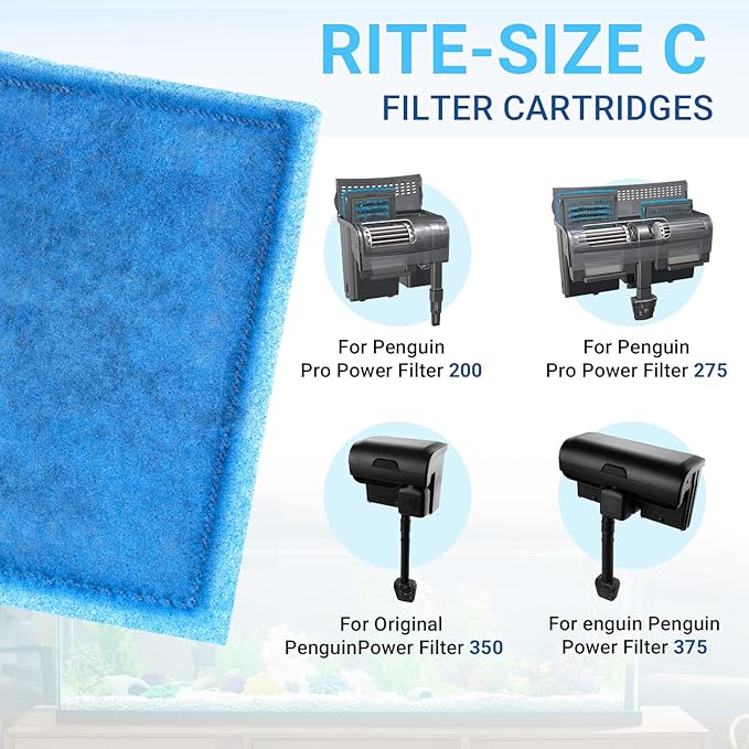 Rite-Size C Filter Cartridges for Penguin Power Filters 275/375 & Original Penguin Power Filters 200/350, 6 Pack