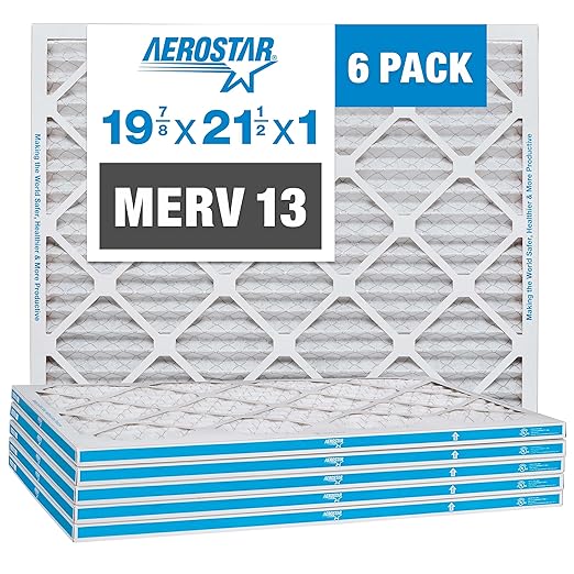 Aerostar 19.875x21.5x1 MERV 13 - 6 Count - Pleated HVAC, Furnace & Air Conditioner Filters - For Bacteria, Dust, Cold & Flu Germs, Lint, Mold, Pet Dander, Allergy-Causing Pollen, Smog, Smoke & Viruses