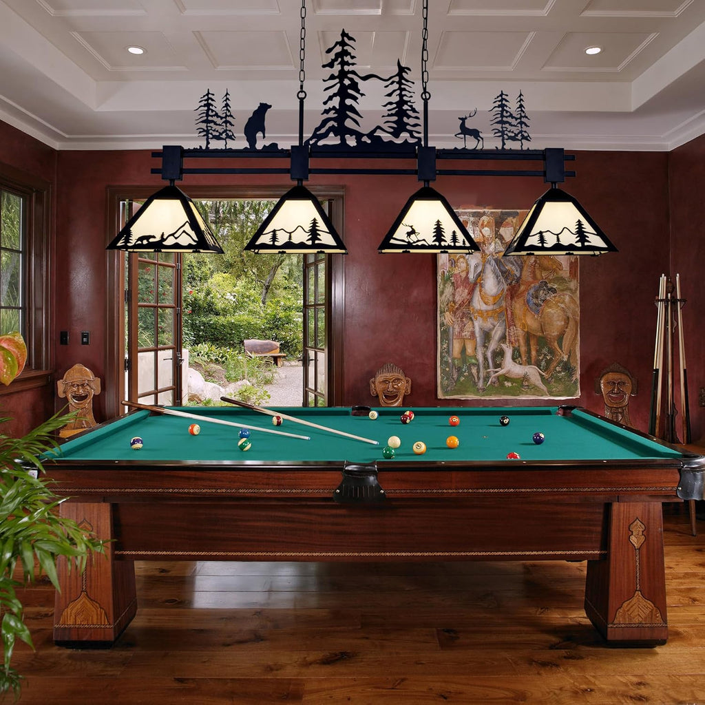 TOCHIC Vintage Pool Table Light, 62 inch Tiffany Bear Billiard Pool Table Lights, 4 Lights Rustic Farmhouse Billiard Hanging Light Fixture for 7 to 9 ft Snooker Table, Game Room, Man Cave, Kitchen